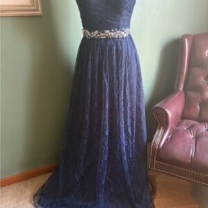 Stunning Milano Formals Strapless Navy Lace Dress